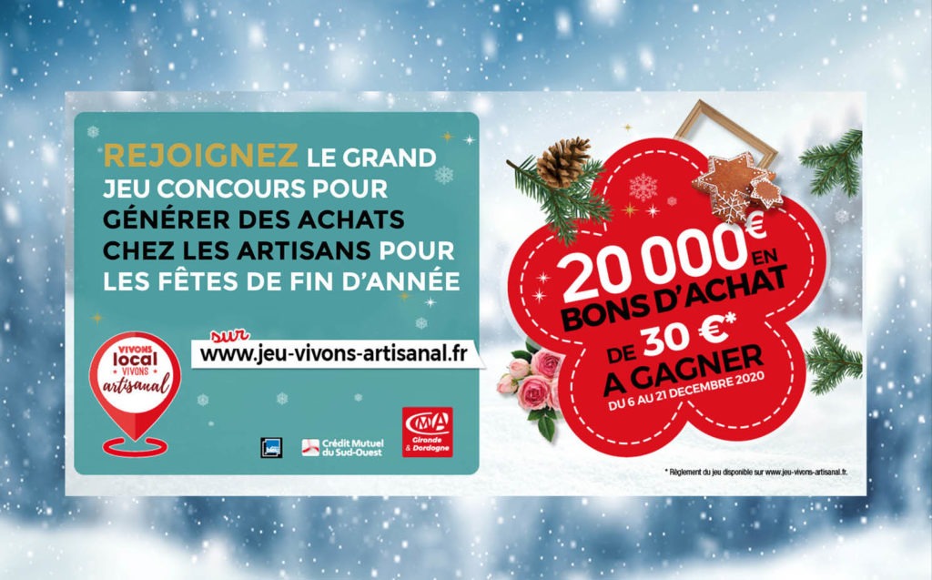 Etre une banque engagée au cœur des territoires, ça se traduit aussi comme ça : <a href="/CMSudOuest/">CMSudOuest</a>  soutient les chambres des métiers et de l'artisanat de Dordogne et de Gironde  avec une opération commerciale exclusive en faveur des entreprises artisanales.
jeu-vivons-artisanal.fr