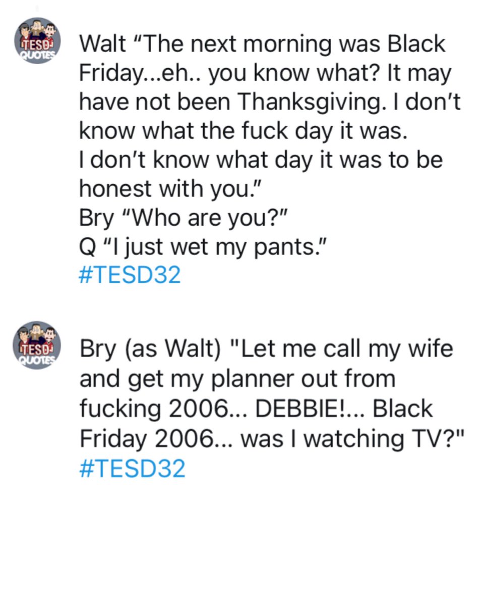 TESDQuotes's tweet photo. Was it Black Friday?
#TESD32 #TESDclassics #TESD @TellEmSteveDave @sundayjeff https://t.co/UnQmy65AcP
