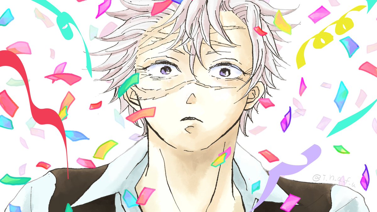 1boy male focus scar confetti scar on face solo white hair  illustration images
