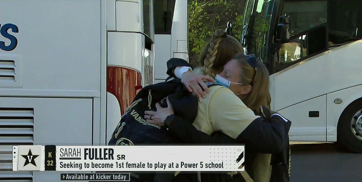 BrooksAD's tweet photo. Our @CollegeGameDay cameras catching a really sweet moment between @SarahFuller_27 & @VandyFootball SID @SarahFetters upon their arrival at Mizzou. Big day for both of them today. #PlayLikeAGirl #AnchorDown https://t.co/jlV1N0N7B3