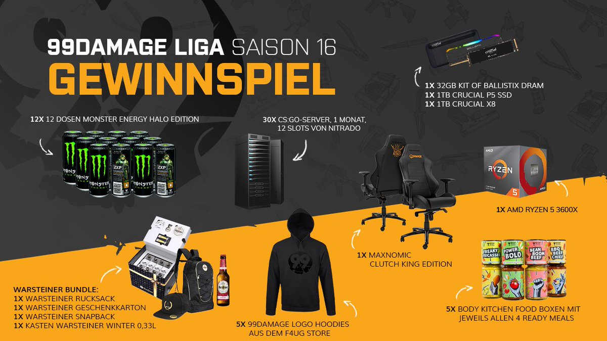 Pünktlich zum Start der #99Liga-Playoffs beginnt unser Saison 16 Giveaway! 🙌

Unsere Partner haben einige tolle Preise bereitgestellt. 🎁

Viel Glück an alle Teilnehmer! 😁
➡️ bit.ly/3o4xjkZ