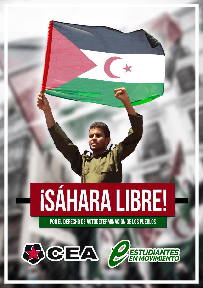CEAestudiantes's tweet photo. 🇪🇭 POR LA LIBERTAD DEL SÁHARA OCCIDENTAL 🇪🇭

‼️ Desde CEA, como estudiantes internacionalistas, queremos mostrar todo nuestro apoyo y solidaridad con la causa del pueblo saharaui.

✊ Como ya hemos hecho antes apoyamos e impulsamos su lucha.

¡Polisario vencerá! ✌️🇪🇭 https://t.co/ESebI3ED3K