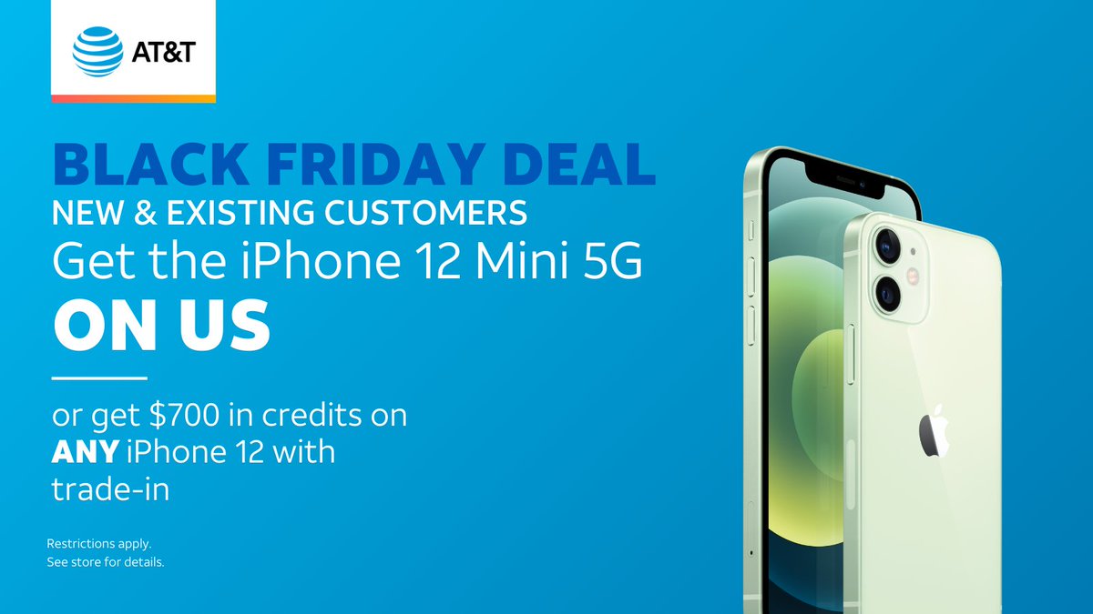 ATTSBattlefield's tweet image. Happy #BlackFriday! New &amp;amp; existing customers get the iPhone 12 Mini ON US with trade-in! Visit our AT&amp;amp;T Store at 729 S Battlefield Blvd to purchase, or schedule a private in-store appointment at bit.ly/ATTVIP. #ATTVIP #ATT #Apple #Offers #Sales #iPhone12Mini #iPhone