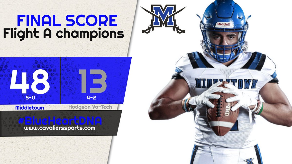 MiddletownFB's tweet photo. A HUGE night in Cavalier Stadium! Your 2020 Middletown Cavaliers are Flight A Champions & Finished another year UNDEFEATED in Cavalier Stadium!
@Benmartin_lII
#28Straight
#BlueHeartDNA https://t.co/DHTYATfPjn