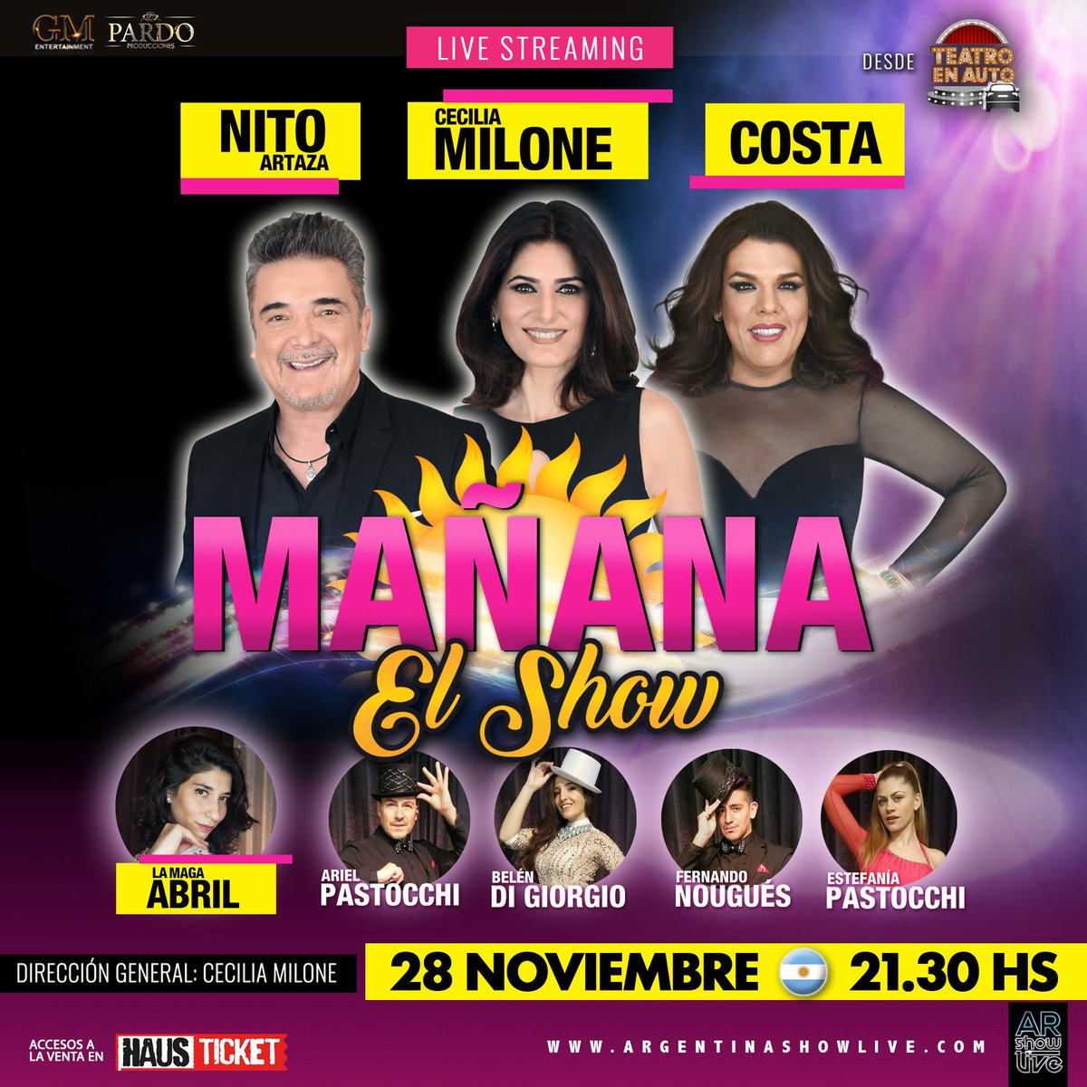 arshowlive's tweet photo. #AgendaASL

Hoy también llega a #ArShowLive un espectáculo único, desde @TeatroEnAuto #MañanaElShow. Con 
@NitoArtaza, @CeciliaMilone, @CostaOkisy gran elenco.

28 de noviembre 21:30 hs 🇦🇷 

Compra tu entradas en @HausTicket y miralo por https://t.co/jjEmdROnnw https://t.co/r04duWppcL