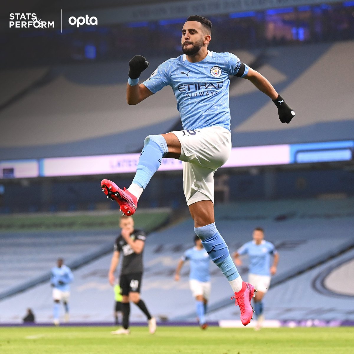 OptaJoe's tweet photo. 100 - Riyad Mahrez's opener for City was his 100th goal involvement in the Premier League (59 goals, 41 assists), becoming the sixth African player to reach this milestone in the competition after Drogba, Adebayor, Yakubu, Mane &amp; Salah. Centurion. #MCIBUR https://t.co/OsGaSQp5pI