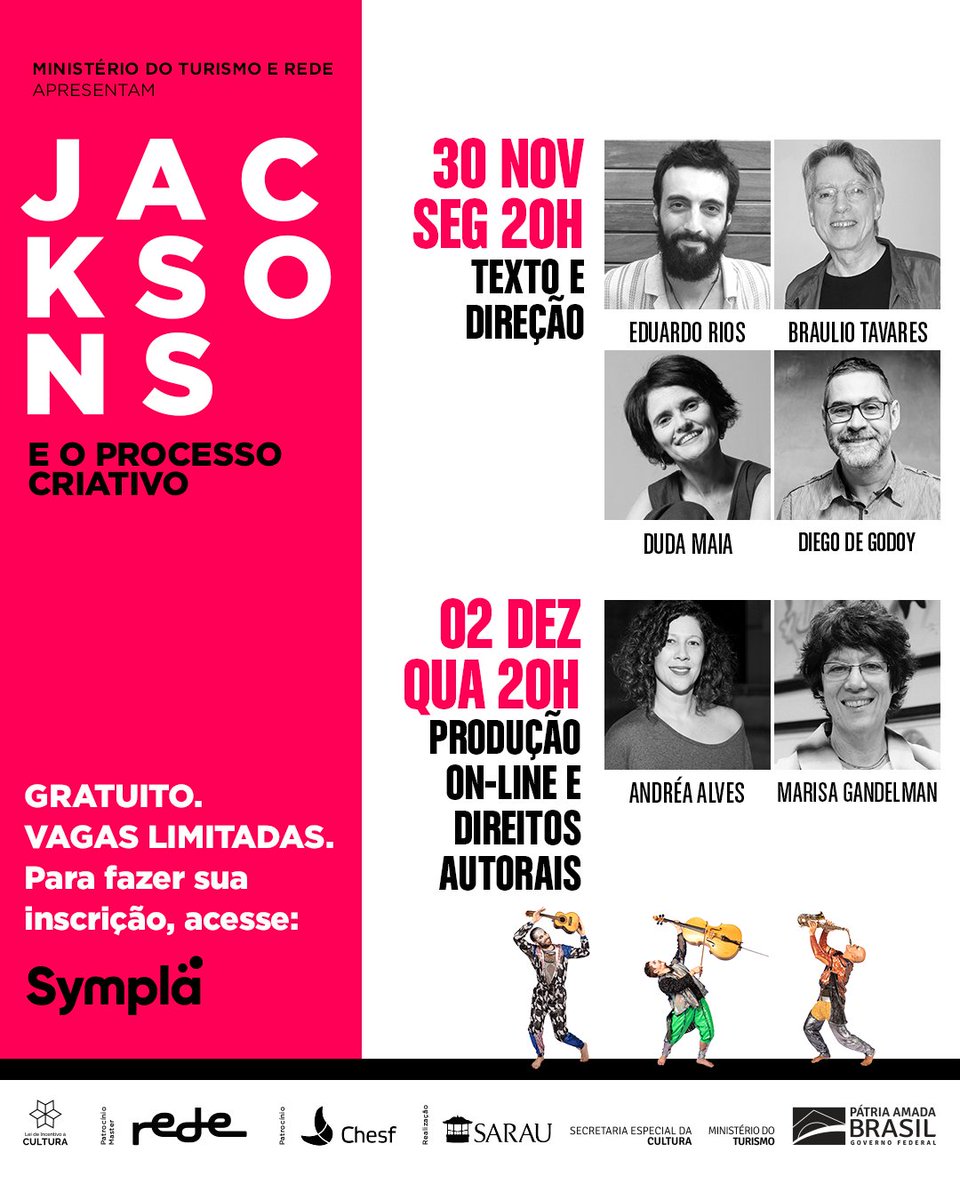 lavemabarca's tweet photo. Chegamos a última semana de lives sobre o processo de criação do musical Jacksons do Pandeiro. Os eventos são gratuitos, mas com vagas limitadas. Para se inscrever, acesse: https://t.co/vgsiFwbPk1 https://t.co/qsGBOc6y1h