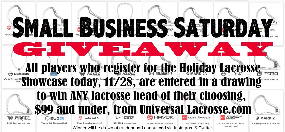 holidayshowcase's tweet photo. Register for the Holiday Lacrosse Showcase today, 11/28, and be registered to win a free head of your choosing! Dozens of choices! #SmallBusinessSaturday https://t.co/xlhkgksext