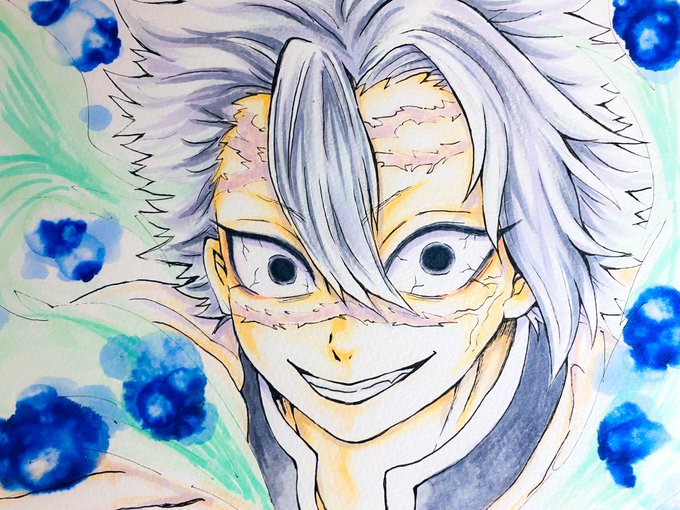 NatsukiさんがTwitterに投稿した不死川実弥(鬼滅の刃)のイラスト。