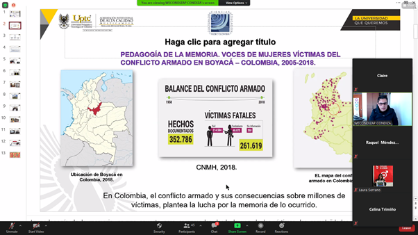 Claire_Taylor_M's tweet photo. And now William Condiza @condiza  doctoral student co-supervised through our @MVRColombia project speaks about his research with women victims of the armed conflict https://t.co/HI7lfnZDK9