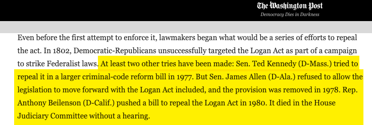 All of this matters not only because of the perniciousness of the Logan Act, but also because of what it says about Trump-era liberal-left politics.That the Logan Act is a dangerously vague and unconstitutional statute was, until quite recently, a consensus among US liberals.