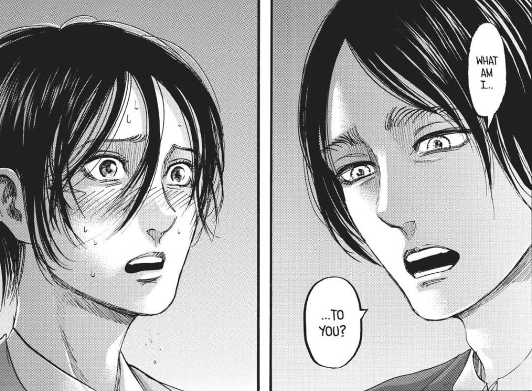 2/The number of times Eren questions their feelings:•First he asked, «What am I to you?» with a look for comfort in his eyes. He was not satisfied with the answer and would surely have insisted... «Perfect timing».