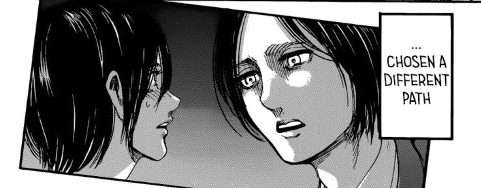 •He holds Mikasa's hand as soon as he senses danger. •He leans forward towards Mikasa with an insistent look (most likely he is thinking of kissing her) when he asks her.