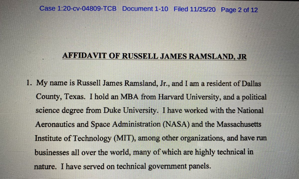 All right, let’s dig in:The biggest allegation so far is “at least 96,000 absentee ballots” were hacked and swapped with ill intent by nefarious villains —Such is described in an affidavit by Dallas resident and self-described NASA/MIT staffer, Russell James Ramsland, Jr.