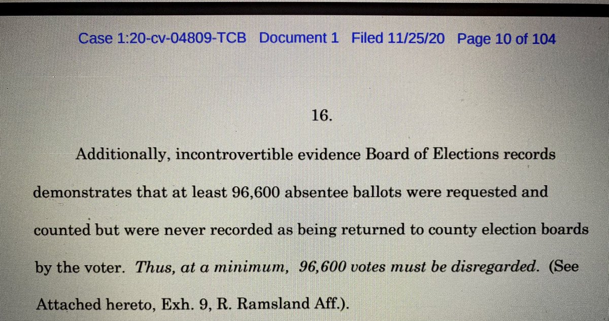 All right, let’s dig in:The biggest allegation so far is “at least 96,000 absentee ballots” were hacked and swapped with ill intent by nefarious villains —Such is described in an affidavit by Dallas resident and self-described NASA/MIT staffer, Russell James Ramsland, Jr.