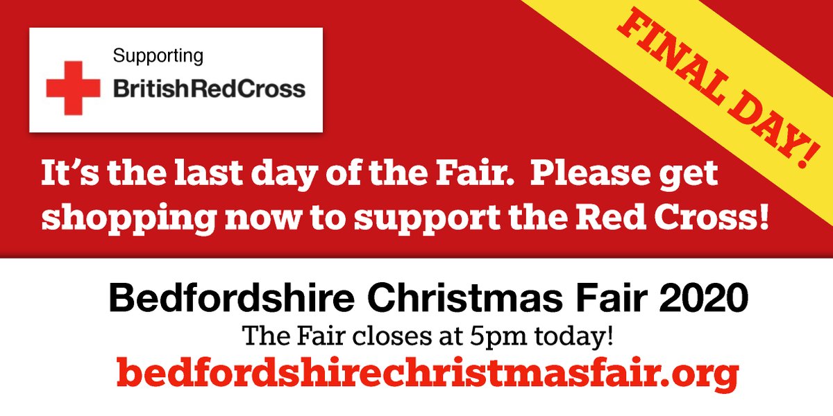 It's the last day of the Fair!  Please get shopping now to support the Red Cross - remember to check out by 5pm and our lovely stalls will donate 10% of the value of your purchases.  #Bedfordshirechristmasfair2020 #BritishRedCross