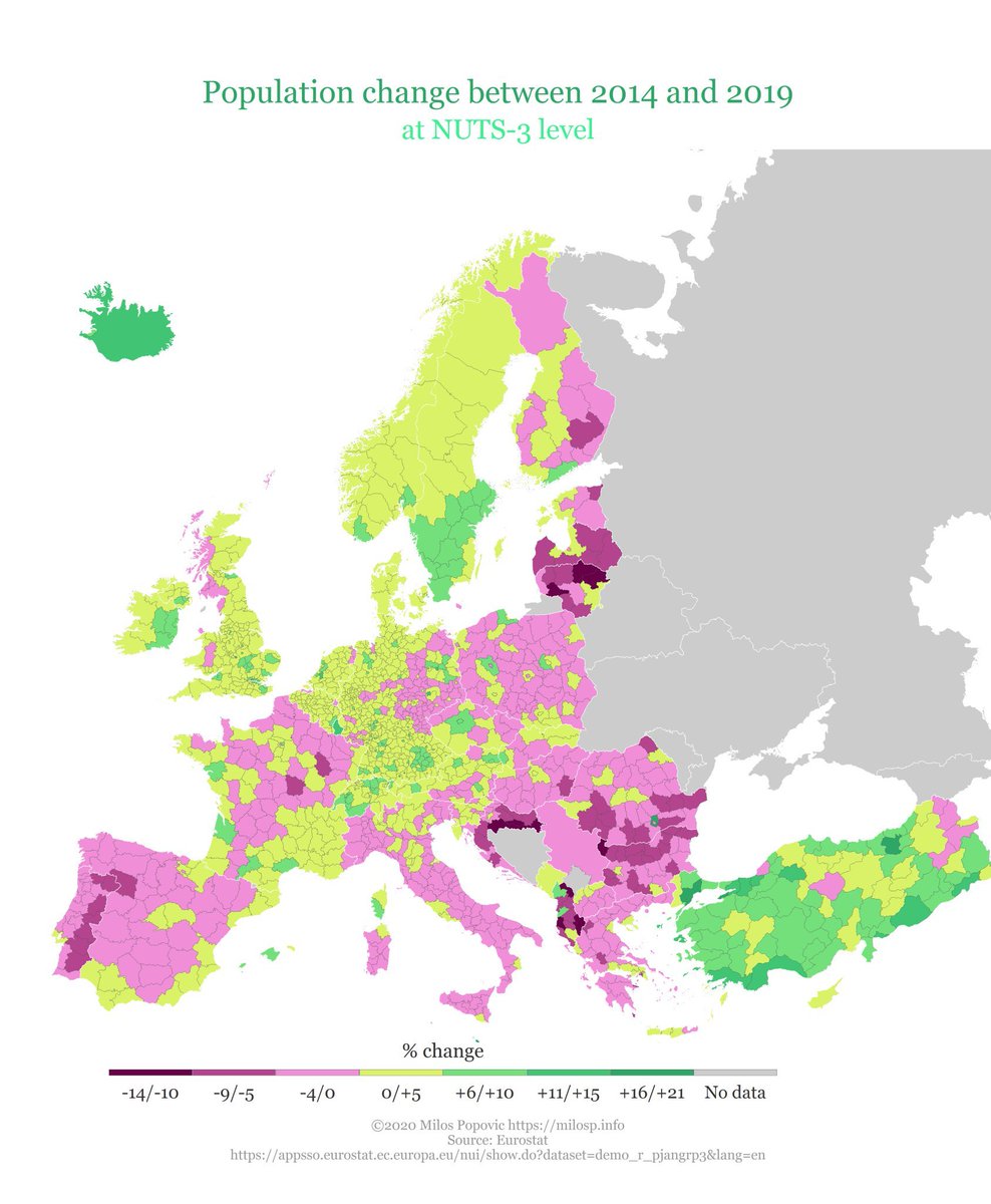 This is an interesting map on the population changes across Europe since 2019.