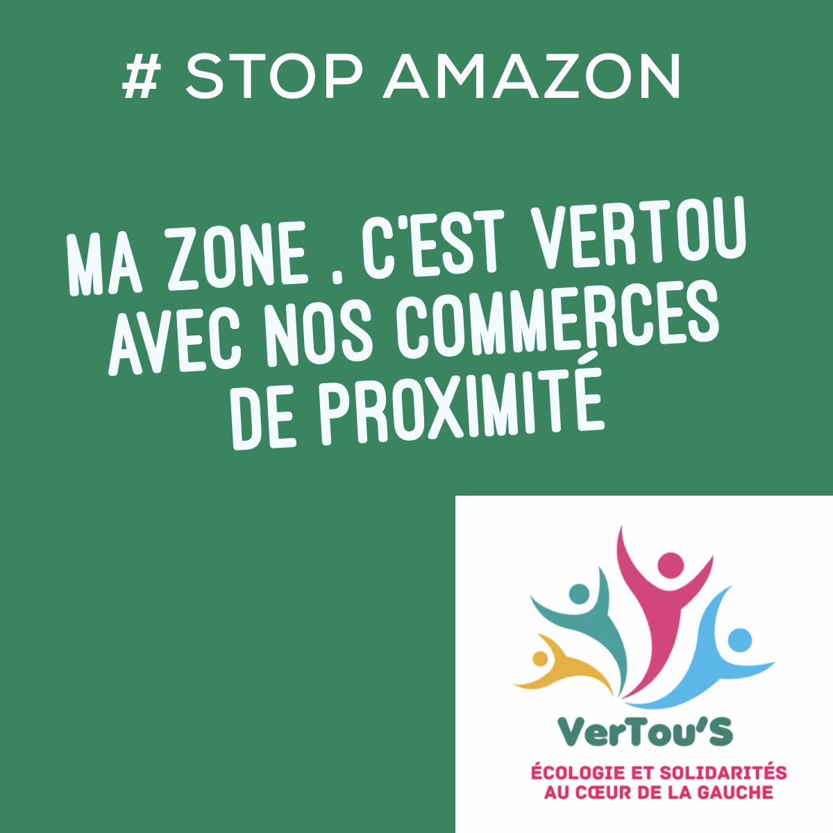 #StopAmazon
#VerTouS soutient le commerce de proximité et dénonce la concurrence déloyale d’#Amazon avec l’implantation d’une méga plateforme logistique à #Montbert 
⛔️ Exil fiscal
⛔️ Emplois détruits , précarité 
⛔️ Impact écologique 
⛔️ Concurrence déloyale 
#MaZoneCestVertou