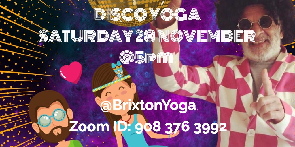 Get the party season started early doors with Disco Yoga🕺tonight! Brought to you by the legendary <a href="/gurps_dosanjh/">Gurpreet Dosanjh</a> of <a href="/BrixtonYoga/">BrixtonYoga</a> fame, the moves will kick off on Zoom at 5pm ow.ly/ot1h50CwZJf #DiscoYoga #BrixtonYoga #CoronaNetwork