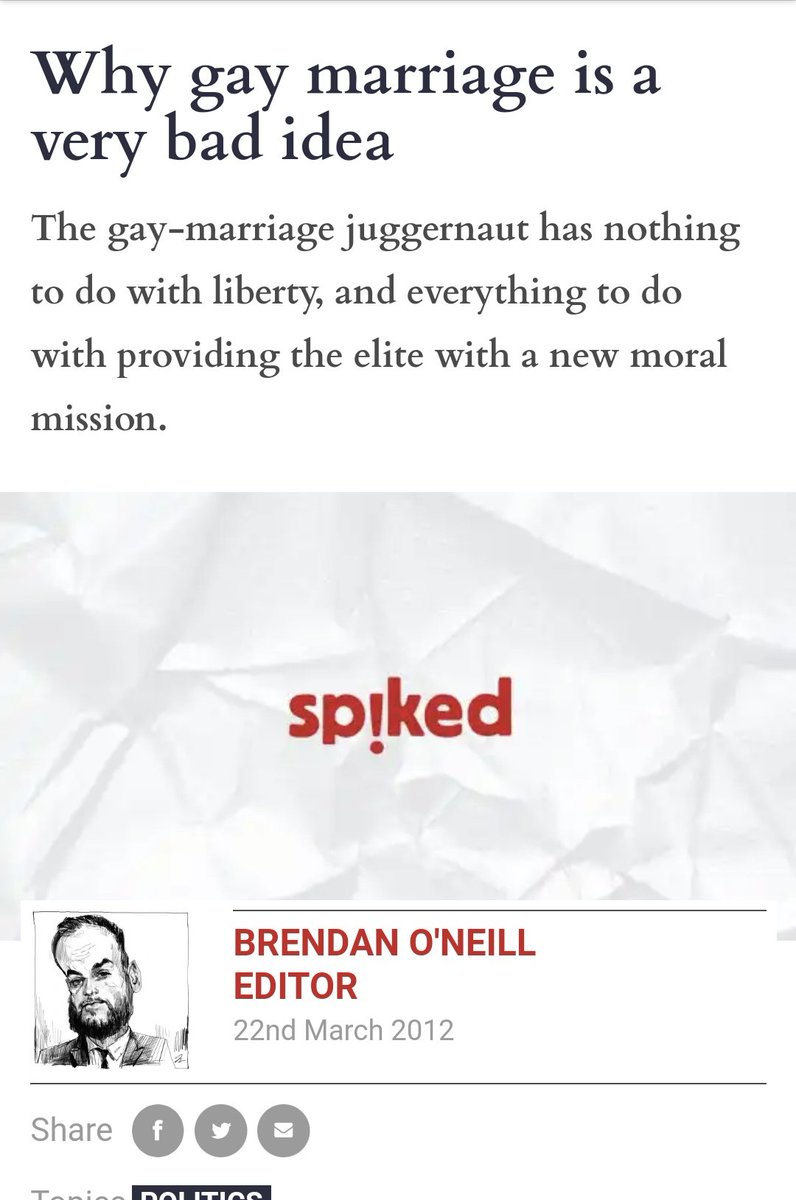 Brendan O'Neill column on why gay marriage is a bad idea and is all about the elites