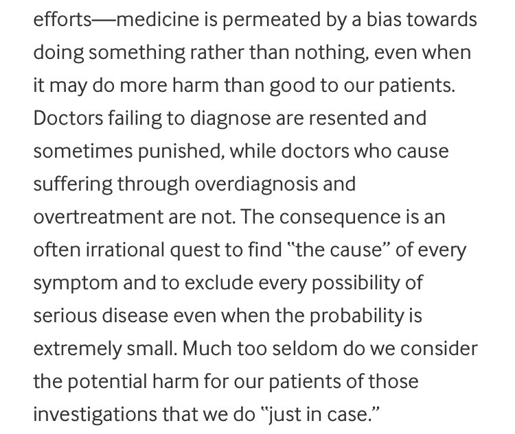 Has COVID lessened the pressure on doctors to over-investigate? I think it may have. A @bmj_latest gem from @iona_heath & @minnajohansson1   bmj.com/content/371/bm… 👏👏