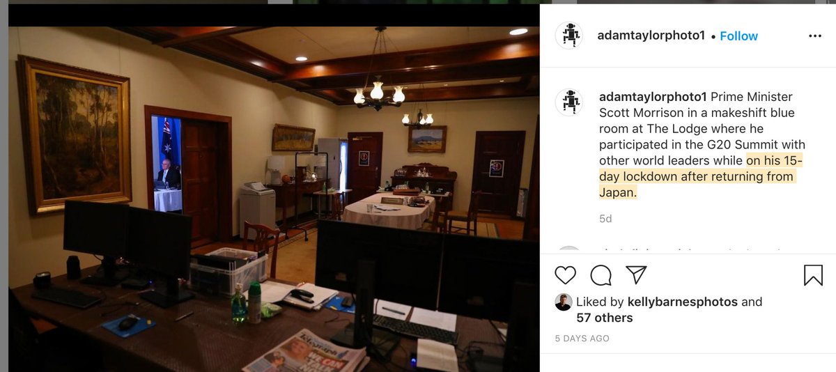 . . . that he's having to spend 15 days in quarantine after returning from Japan.Just a guess. #ohthesmellofaburningmartyr.