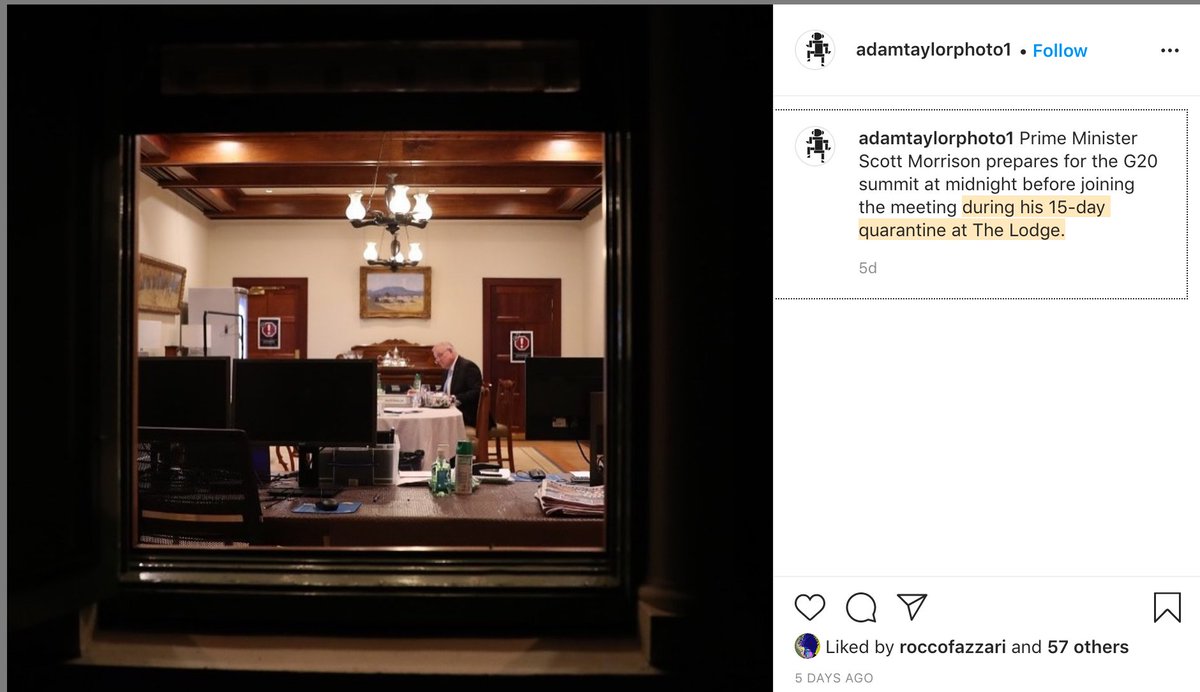 . . . that he's having to spend 15 days in quarantine after returning from Japan.Just a guess. #ohthesmellofaburningmartyr.