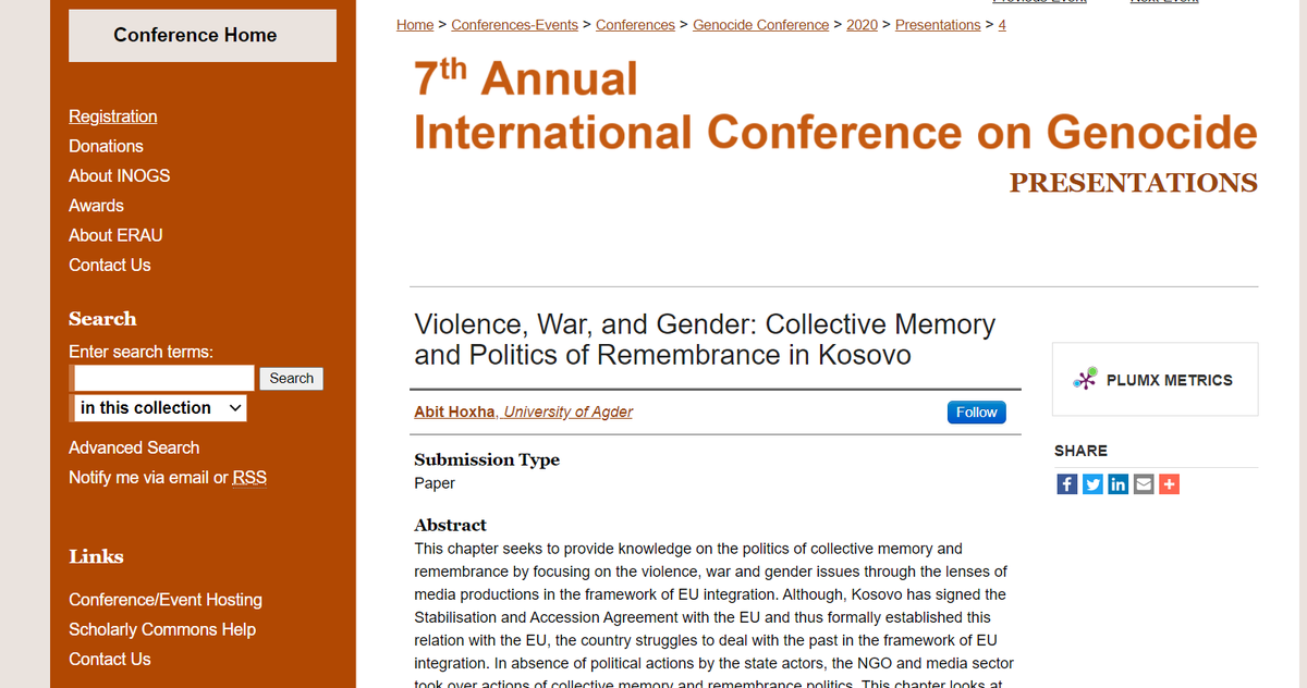 RePAST18's tweet photo. Abit Hoxha’s presentation ‘Violence, War, and Gender: Collective Memory and Politics of Remembrance in Kosovo’ at the 7th Annual International Conference on Genocide. 

https://t.co/hcuBqjntLn https://t.co/nS6F0Ax4tz