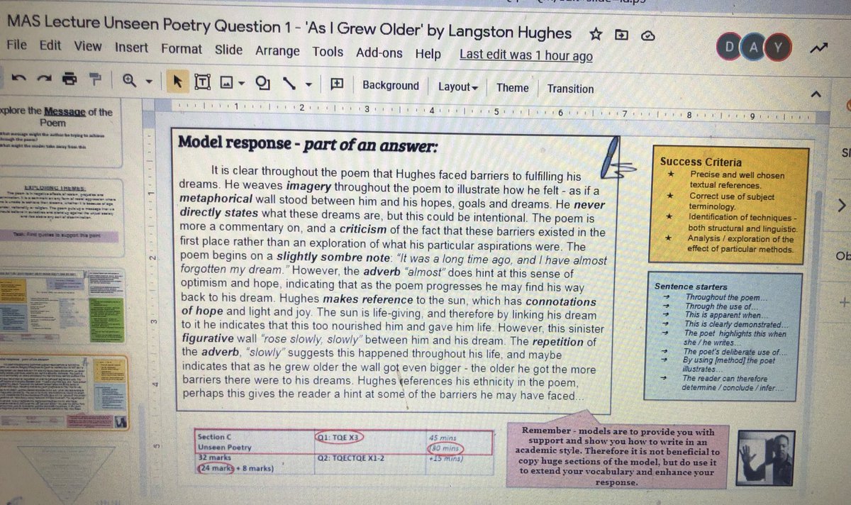 WA_EnglishDept's tweet photo. Saturday Morning MAS Lecture. Preparing Year 11s for their Unseen Poetry exam on Monday. Model responses are the keys to success 🤩 https://t.co/rfWtymGJL0