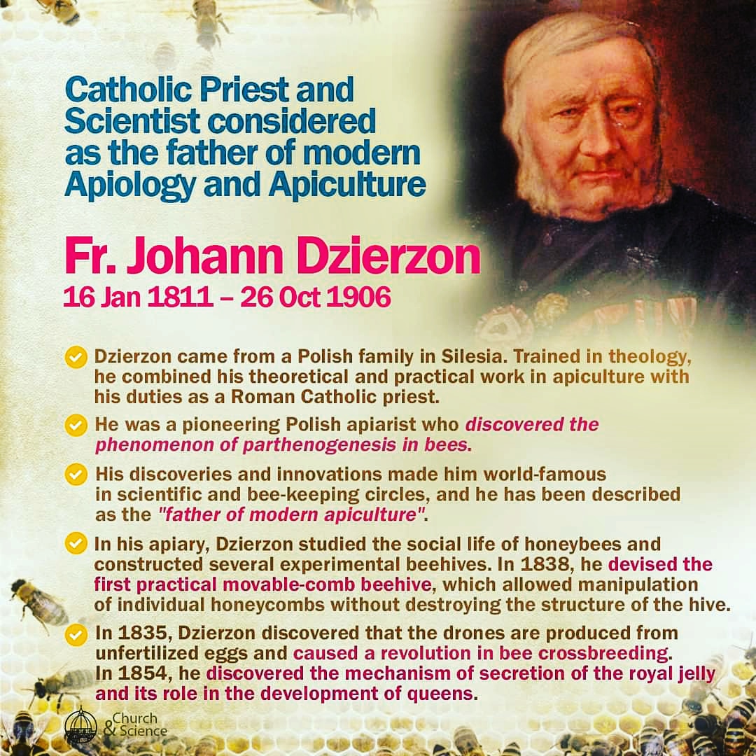 ChurchNScience's tweet photo. Catholic Priest and Scientist considered as the father of modern Apiology and Apiculture - Fr. Johann Dzierzon (16 Jan 1811 – 26 Oct 1906)
#sciencegrewinchristianity #science #honeybee #honey #honeycomb #beehive #churchandscience #apiculture #bee #apiology https://t.co/HwH1CjDstd