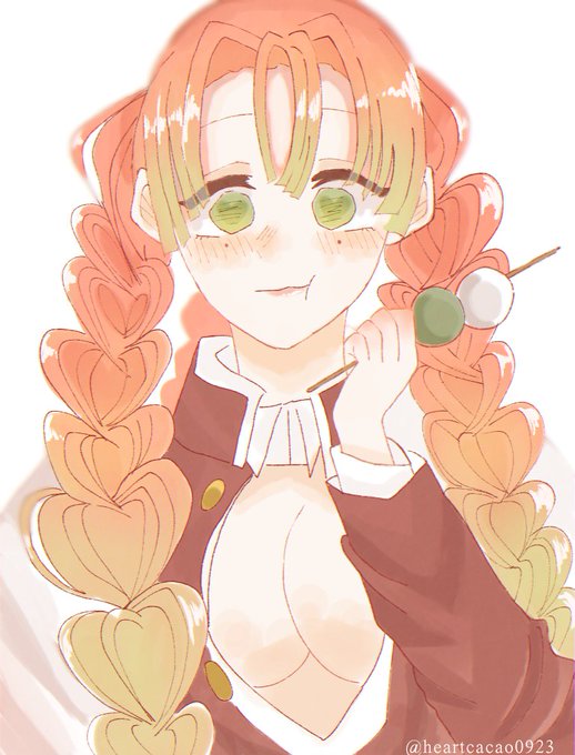 ハートカカヲ🍫🍓さんがTwitterに投稿した甘露寺蜜璃(鬼滅の刃)のイラスト。