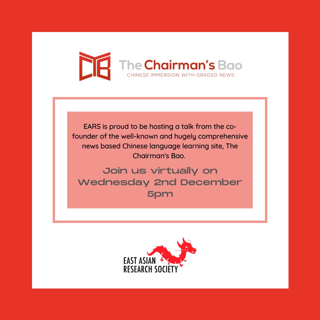 Our alumni talk with Sean from The Chairman’s Bao is coming up this Wednesday! Get to know how to make the most of your language degree and hear about Sean’s journey from graduation to founding The Chairman’s Bao. 

Don’t miss out! This Wednesday at 5pm via Zoom!