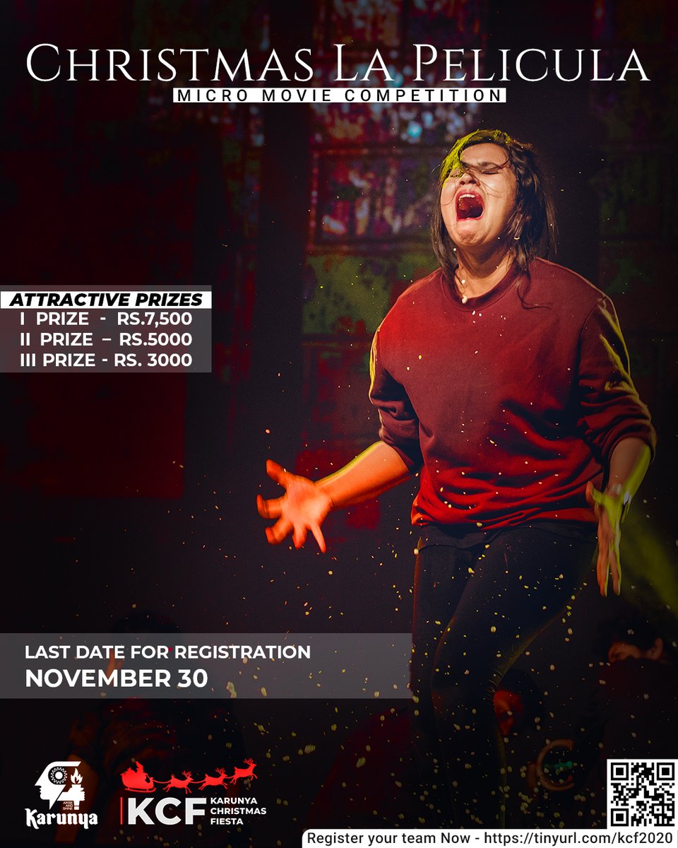 karunyauniv's tweet photo. The last date for registrations has been extended to 30 November 2020.

So, don't miss this opportunity!
Scan the QR code and register your team to be a part of the Karunya Christmas Fiesta!

#karunyachristmasfiesta
#battleofthebands #choreography #micromovie #competitions https://t.co/O0C1CXrP07