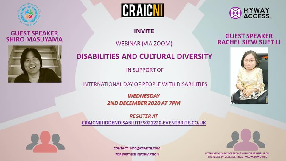 MyWayAccess's tweet photo. Hidden Disabilities Webinar: ‘Disabilities and Cultural Diversity.’ by @CRAICNI and My Way Access

We will be exploring #hiddendisabilities and #DisabilitiesandCulturalDiversity.

Look out for our Guest Speakers from #Japan #Dubai and #Malaysia.

Register: https://t.co/IEsHO1t12Q https://t.co/5OU71Jkjz6