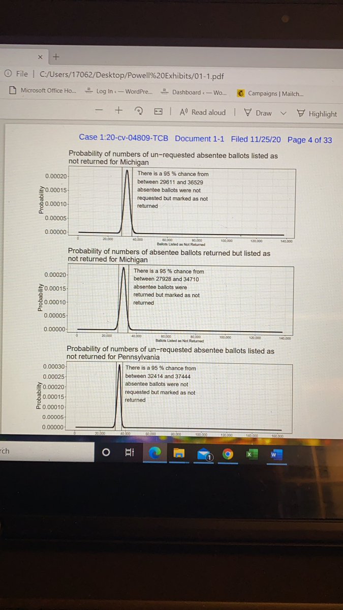 First up, there’s a 33-page affidavit analyzing absentee ballots by a Mr. William Briggs — 1/3 of which pages entail solely his resume.The rest is jargon, muddled datasets, silly conflation, and just plain nonsense (in this reader’s opinion).