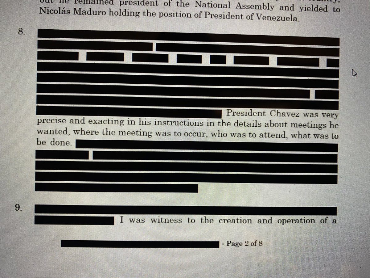 The next affidavit is some goddamn thing involving a Venezuelan “conspiracy” and dumbfounding amounts of redacted text: