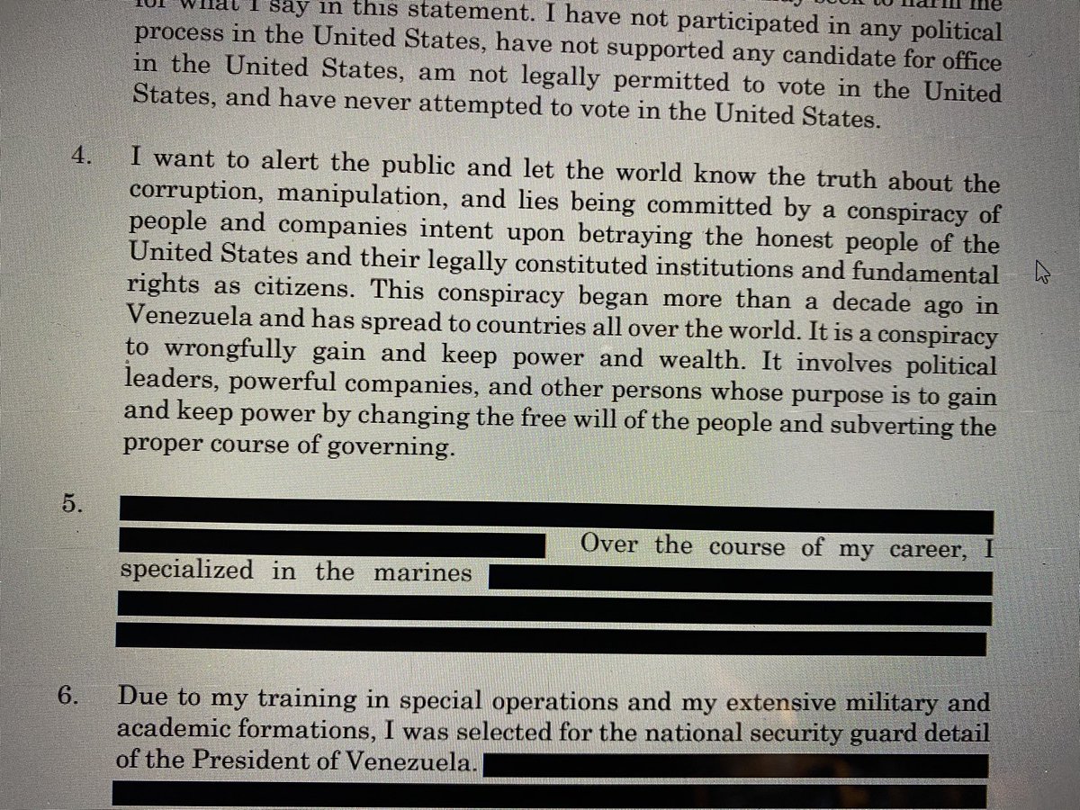 The next affidavit is some goddamn thing involving a Venezuelan “conspiracy” and dumbfounding amounts of redacted text: