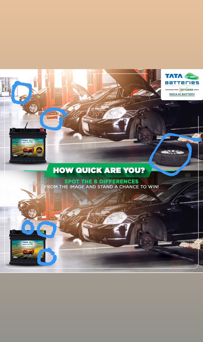 abhilashp28645's tweet photo. @Tatagreenbatery 1)Tyre is missing
2)Battery cap colour is
green
3)Tata Battery logo
4)Jack is missing
5)Battery antina is missing
6)Glass window missing
@Tatagreenbatery
#IndiaKiBattery #SpotToWin
#TataGreenBattery #TataGreenBatteries
Join
@friends4_eve
@godsowntalk
@Vipss25
@Vigneshacc https://t.co/2qEKneFCnO