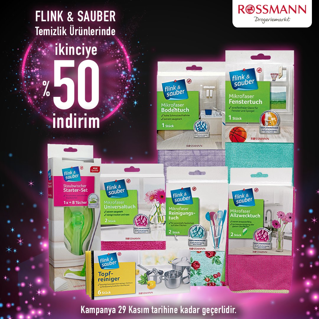 RossmannTurkiye's tweet photo. ✨Işıltılı Cuma✨En sevdiklerinizden ➡️ Domol ve Flink&Sauber temizlik ürünlerinde 2. ürüne %50 indirim fırsatı için son günler! #Rossmann #Domol #FlinkandSauber #temizlik #indirim https://t.co/4EMG1YxoDy