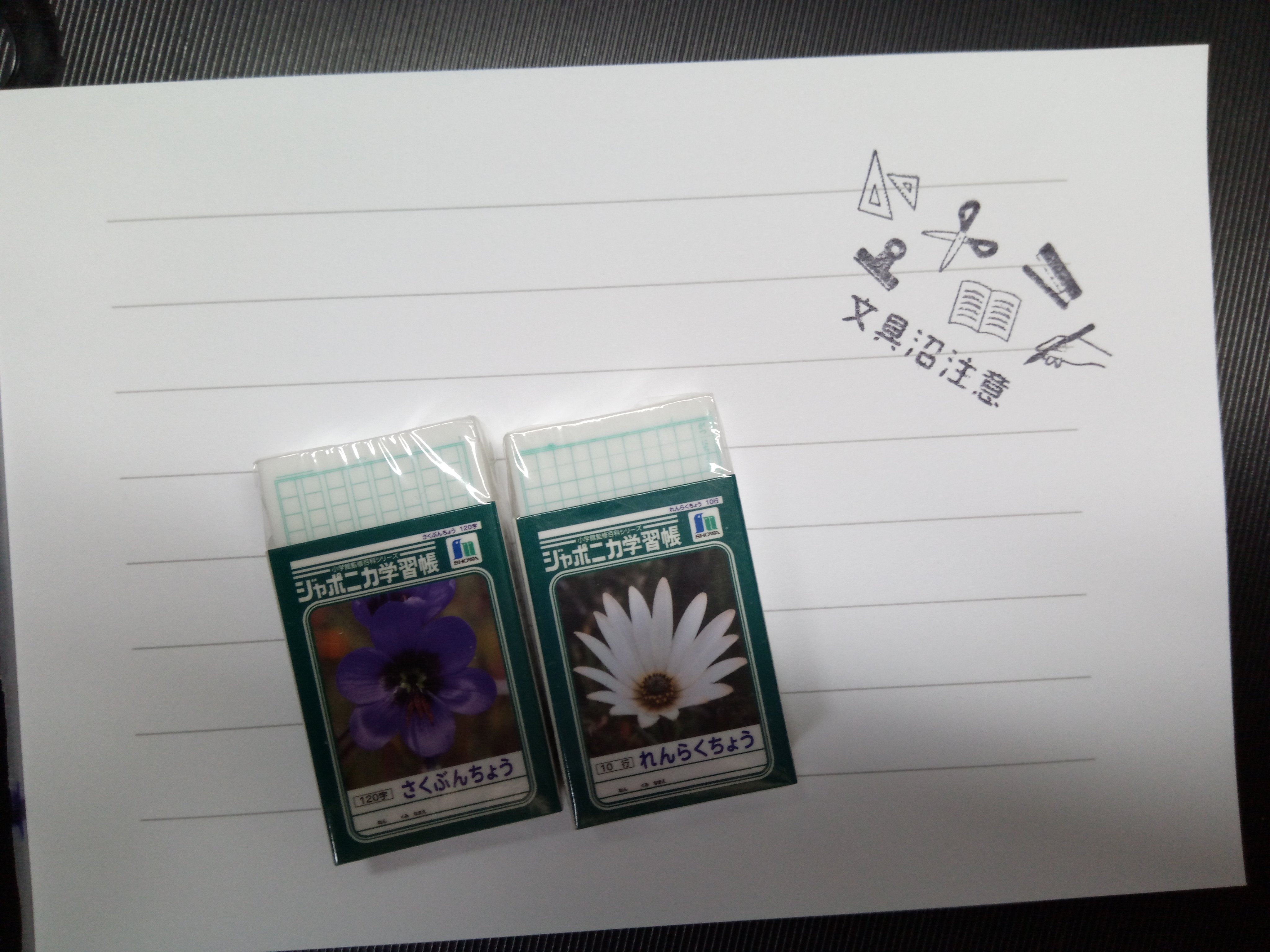 月ヶ瀬 Nagasawa煉瓦倉庫店 さんにあった 文具沼注意 のスタンプと 本物に見えるたばこ柄鉛筆 あと近所の本屋で見つけた ジャポニカ学習帳 デザインの消しゴム 本体に罫線が印刷されてたり Coverの表紙 裏表紙は小さいけどjanまで再現されて読める
