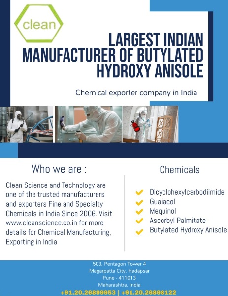 Clean Science and Technology is Largest Indian Manufacturer and Exporter of Ascorbyl Palmitate in India and Global. 

Visit cleanscience.co.in for more details for Largest Indian Manufacturer and Exporter of Ascorbyl Palmitate

#Manufacturer #Exporter #India #Chemical
