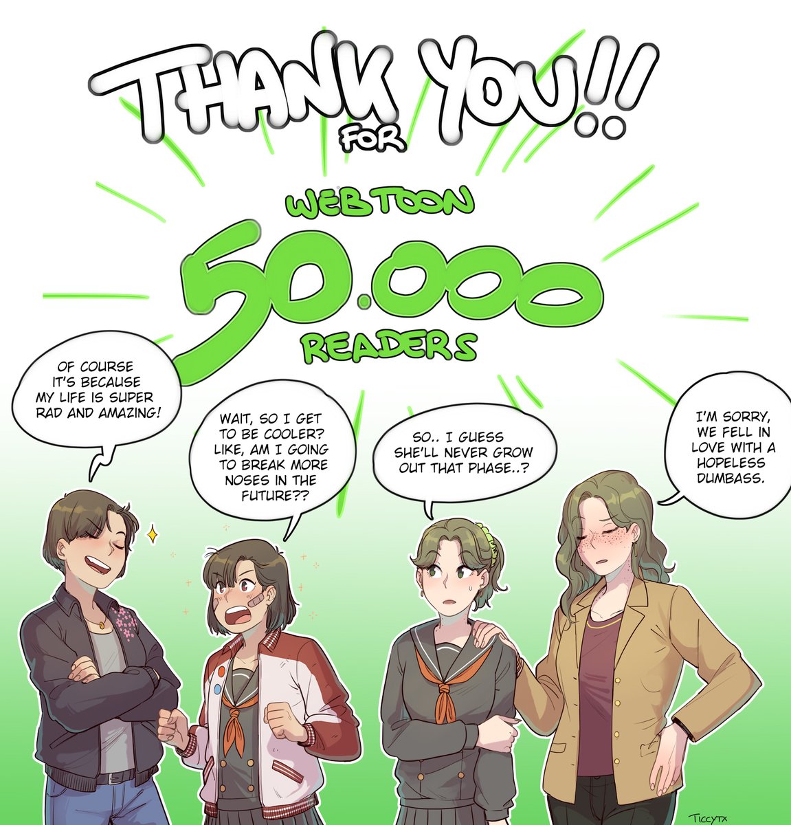 Thank you so much!!!!!!!! It's an important milestone to reach ?♥
Also part 1 is ending soon, so if you want to binge-reading it in one go, now it's the right time? 