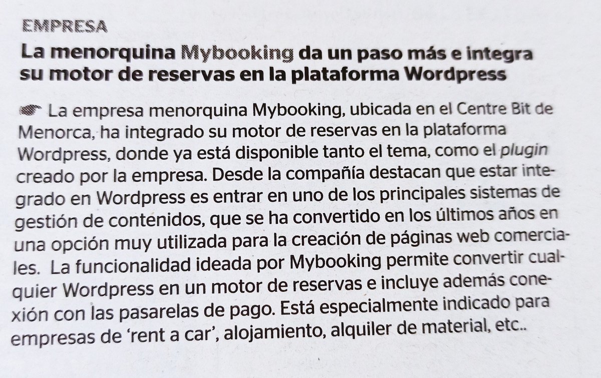 mybooking_es's tweet photo. Hoy en la prensa local. Muy contentos de sacar este proyecto adelante desde este pequeño paraíso del Mediterráneo https://t.co/vlpv6Yxq3f