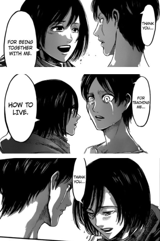 [Time skip]When there is no any hopes: Mikasa makes her declaration and explains how Eren changes her in this “cruel, but also beautiful world”