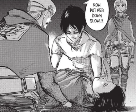 Because of his complex, Eren knows that he indirectly injured Mikasa. After that, this is the beginning of the new era in their relationship