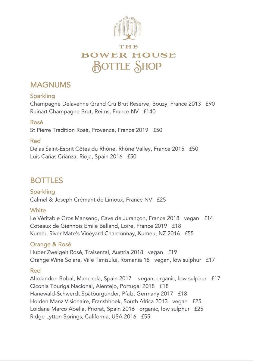 🍷 THE BOWER HOUSE POP UP BOTTLE SHOP 🍷

Some of our best wines for sale for a short time, while we're closed.

All available through <a href="/TasteShipston/">Taste of the Country</a>
 
Once the wines are gone, they’re gone… so if you have your eye on a  bottle, please get in touch with <a href="/TasteShipston/">Taste of the Country</a> soon! 🍾