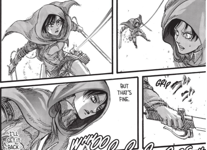 Then Eren thinks about Mikasa and his house. Coz, Mikasa is Eren’s home and family means husband and wife. In addition, he must keep his mother's promise: He needs to be a man who protect his girl.