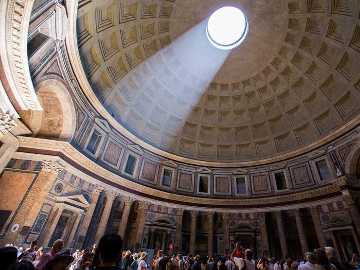 The use of domes goes back at least to the Mycenaeans, who used them in their underground tombs.The Romans had long used them: the Pantheon, built in 128, is 40% wider than Hagia Sophia’s dome (although the building is smaller overall).