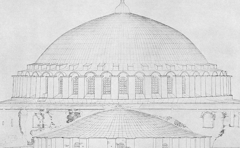 A new dome was built that was 6 meters taller than before, projecting its weight farther downward. This is the one that survives today.