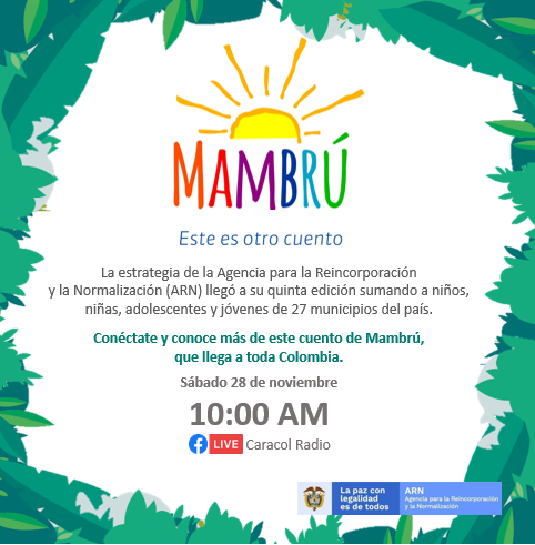 Mariavbare's tweet photo. Hoy quiero invitarlos a conocer el cuento de #Mambrú en Colombia. Un cuento de esperanza, aprendizajes y sueños que se hacen realidad para cientos de niños y jóvenes de diferentes regiones del país. Conéctense a partir de las 10:00a.m. a https://t.co/H9PMgfwBSN https://t.co/rBQJQZJJvh